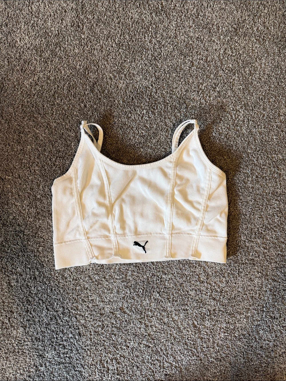 Puma White Ribbed sports bra with Black Logo